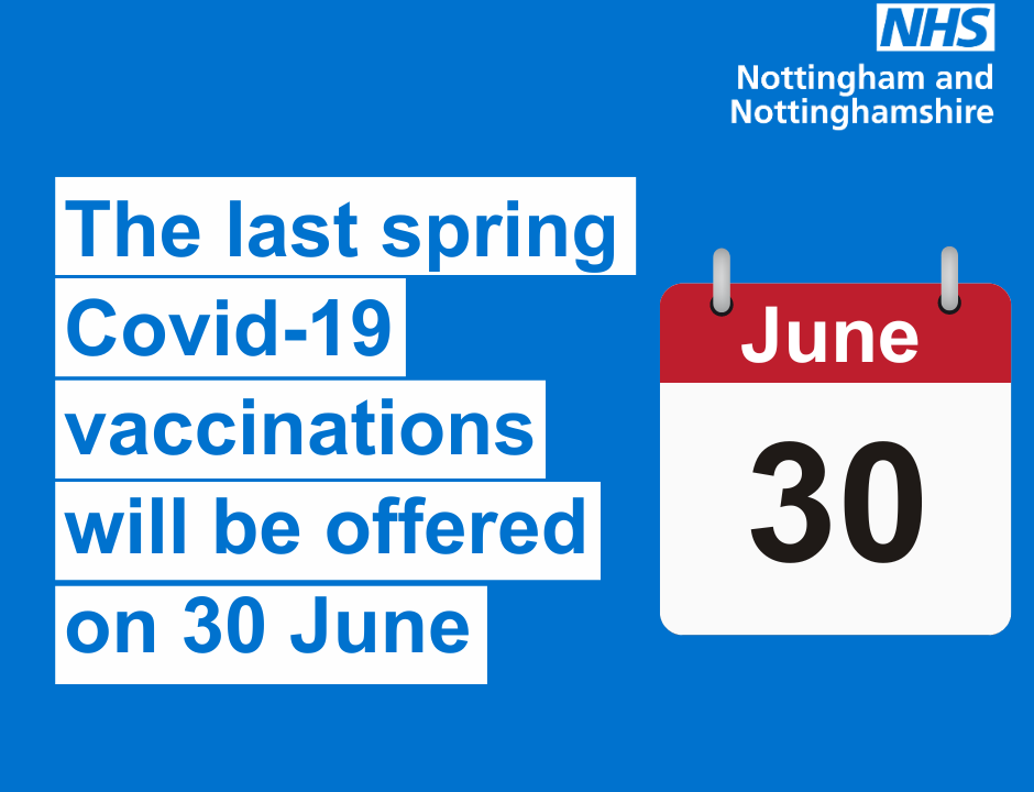 The last spring Covid-19 vaccination will be offered on 30 June. A calendar shows the date 30th June.