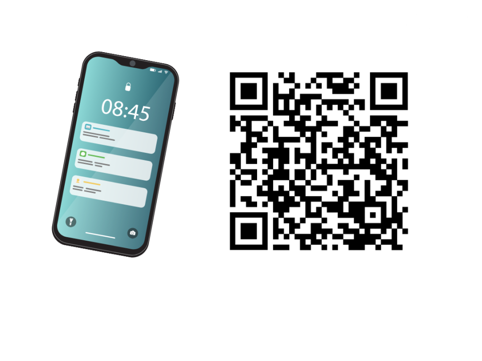 Illustration of a mobile phone alongside a QR code